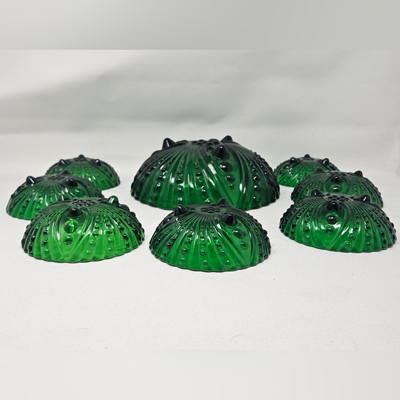 ANCHOR HOCKING Oyster & Pearl emerald salad set vintage 1950's - Picture 10 of 11